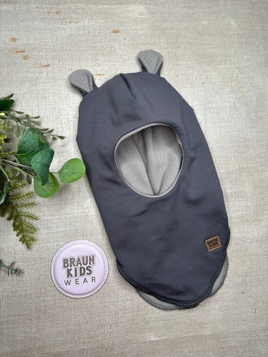 Ziemas ķivercepure ar lāča austiņām - Tumši pelēka ar pelēku oderi